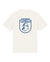 The SHIELD TEE — GAS MASK EDITION in Vintage White features a blue shield outline, SAINT TALISMAN text, and a helmeted profile graphic on the back—part of the exclusive Gas Mask Edition collection.