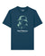 The S.T Gas Mask Tee - Teal features a light green outline of a person in a gas mask and bucket hat, with "Saint Talisman" and "FORTITUDE PREVAILS" printed below the image.