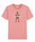 The Urban Gasman T-Shirt - Pink is a medium fit, organic cotton tee with a black line sketch of a person wearing sunglasses, hat, jacket, and pants. "Saint Talisman" is printed across the chest over the illustration.