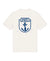 THE SHIELD TEE — ANCHOR EDITION in Vintage White showcases a blue anchor and rope emblem with SAINT TALISMAN above, all within a shield outline on the back. Bold blue splatter accents complete the distinctive look.